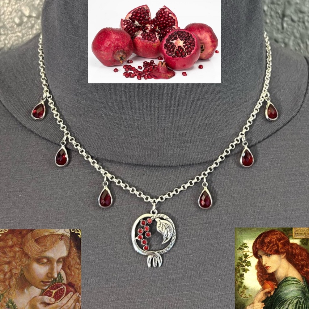 Persephone Greek Roman Goddess Pomegranate & Seeds Handmade Silver Necklace